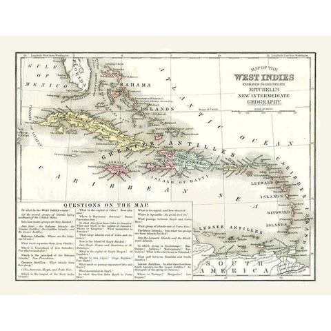 West Indies - Mitchell 1869 Black Modern Wood Framed Art Print with Double Matting by Mitchell