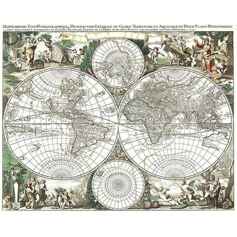 World - Valck 1695 Gold Ornate Wood Framed Art Print with Double Matting by Valck