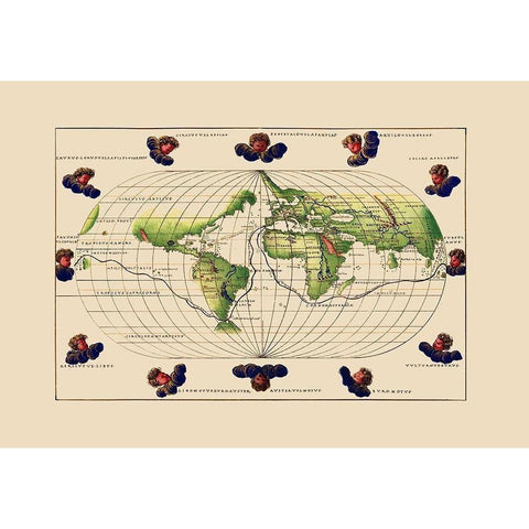 World - Agnese 1544 Gold Ornate Wood Framed Art Print with Double Matting by Agnese, Battista