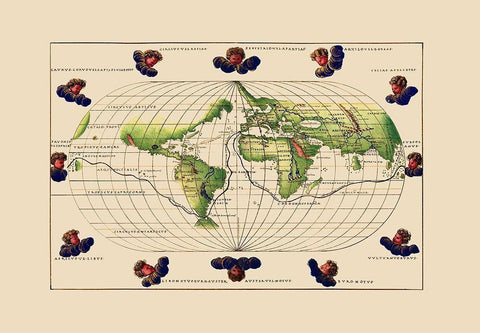 World - Agnese 1544 White Modern Wood Framed Art Print with Double Matting by Agnese, Battista