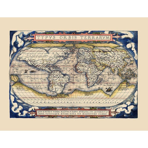 World - Ortelius 1598 White Modern Wood Framed Art Print by Ortelius