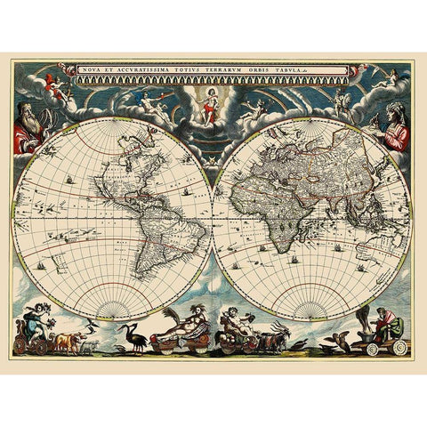 World - Blaeu 1662 Black Modern Wood Framed Art Print with Double Matting by Blaeu
