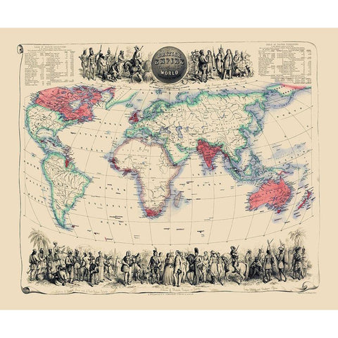 British Empire Throughout World - Fullarton 1864 Black Modern Wood Framed Art Print by Fullarton