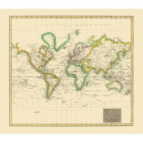 World Hydrographical Chart - Thomson 1814 Black Modern Wood Framed Art Print with Double Matting by Thomson