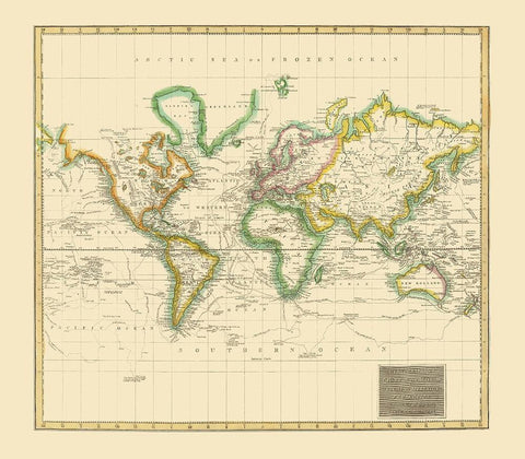 World Hydrographical Chart - Thomson 1814 Black Ornate Wood Framed Art Print with Double Matting by Thomson