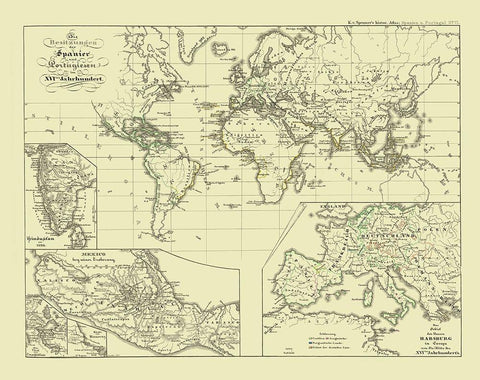 World - Spruner 1854 White Modern Wood Framed Art Print with Double Matting by Spruner