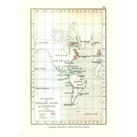 Discoveries England Spain Portugal - Gardiner 1902 Gold Ornate Wood Framed Art Print with Double Matting by Gardiner