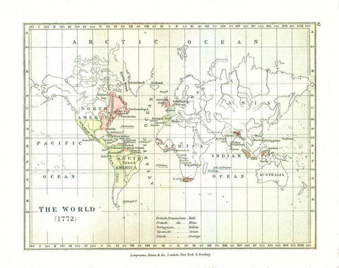 World in 1772 - Gardiner 1902 White Modern Wood Framed Art Print with Double Matting by Gardiner