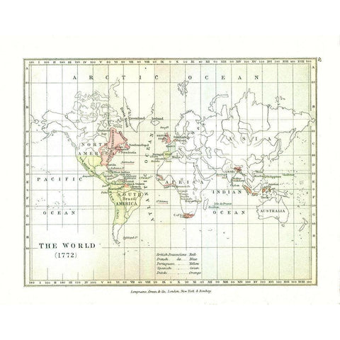 World in 1772 - Gardiner 1902 White Modern Wood Framed Art Print by Gardiner