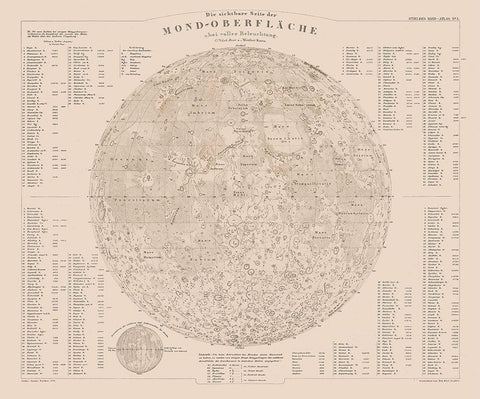 Moon Surface - Stieler 1885 White Modern Wood Framed Art Print with Double Matting by Stieler