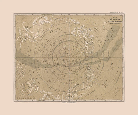 Southern Sky - Stieler 1885 Black Ornate Wood Framed Art Print with Double Matting by Stieler