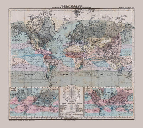 Wind Currents - Stieler 1885 Black Ornate Wood Framed Art Print with Double Matting by Stieler