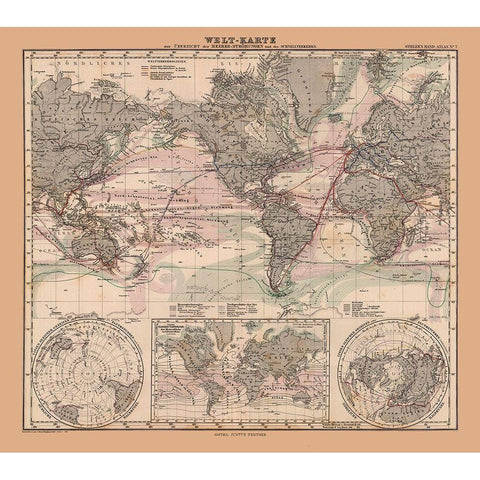 Sea Currents - Stieler 1885 Black Modern Wood Framed Art Print by Stieler