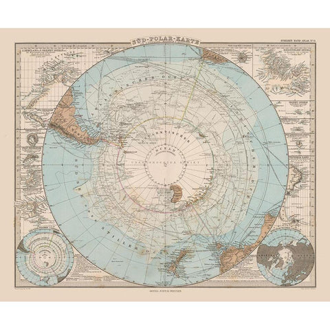 South Pole - Stieler 1885 Black Modern Wood Framed Art Print by Stieler