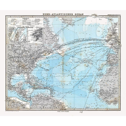 Atlantic Ocean - Stieler 1885 Black Modern Wood Framed Art Print with Double Matting by Stieler