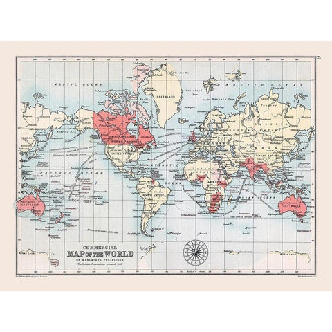 Commercial Route World - Bartholomew 1892 Gold Ornate Wood Framed Art Print with Double Matting by Bartholomew