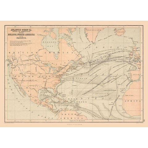 Telegraph Lines Europe America - Black 1867 White Modern Wood Framed Art Print by Black