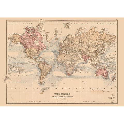 Mercator Projection - Black 1867 Black Modern Wood Framed Art Print with Double Matting by Black