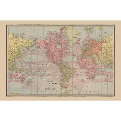 Chart of World - Cram 1888 Black Modern Wood Framed Art Print with Double Matting by Cram