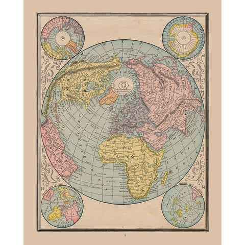 North South Pole World - Cram 1888 White Modern Wood Framed Art Print by Cram