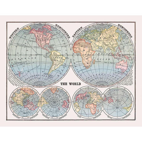 Western Eastern Hemispheres - Monteith 1882 Gold Ornate Wood Framed Art Print with Double Matting by Monteith