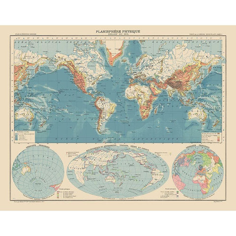 Physical Planisphere Terrain Floor - Schrader 1908 White Modern Wood Framed Art Print by Schrader
