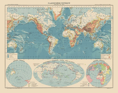 Physical Planisphere Terrain Floor - Schrader 1908 Black Ornate Wood Framed Art Print with Double Matting by Schrader