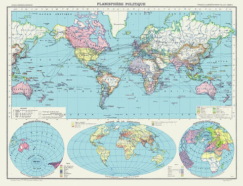 Political Planisphere - Schrader 1908 Black Ornate Wood Framed Art Print with Double Matting by Schrader