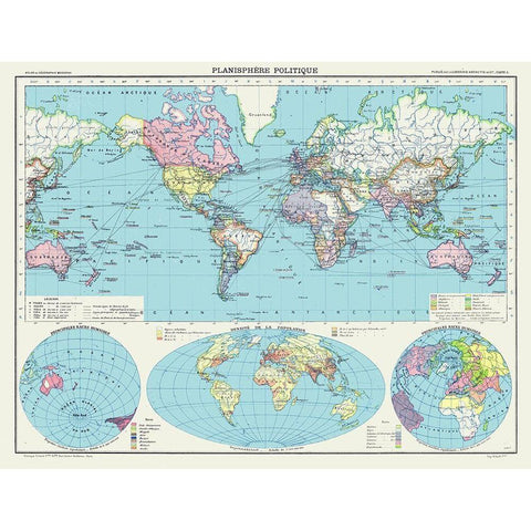 Political Planisphere - Schrader 1908 Gold Ornate Wood Framed Art Print with Double Matting by Schrader