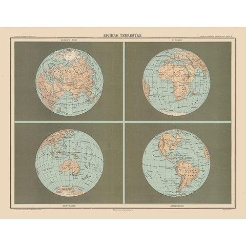 Terrestrial Sphere - Schrader 1908 Gold Ornate Wood Framed Art Print with Double Matting by Schrader