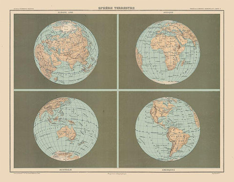 Terrestrial Sphere - Schrader 1908 Black Ornate Wood Framed Art Print with Double Matting by Schrader