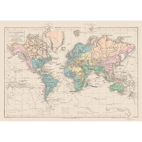 Planisphere Discoveries - Drioux 1882 Black Modern Wood Framed Art Print with Double Matting by Drioux