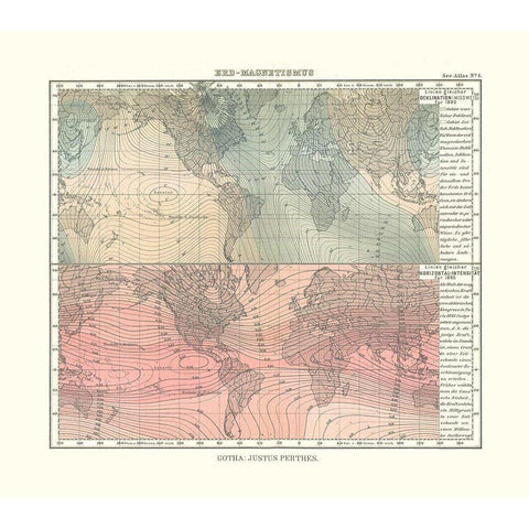 Earth Magnetism - Perthes 1914 White Modern Wood Framed Art Print by Perthes