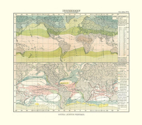 Isotherm Ocean Currents - Perthes 1914 White Modern Wood Framed Art Print with Double Matting by Perthes