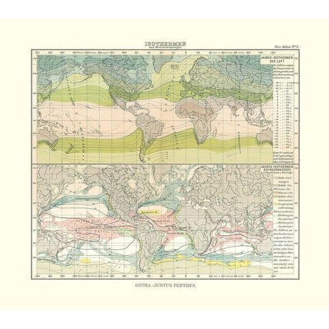 Isotherm Ocean Currents - Perthes 1914 Gold Ornate Wood Framed Art Print with Double Matting by Perthes