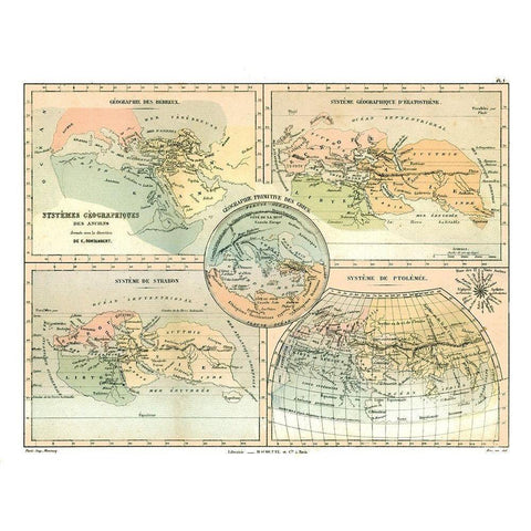 Ancient Geographical Systems - Cortambert 1880 Gold Ornate Wood Framed Art Print with Double Matting by Cortambert
