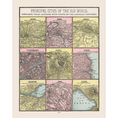 Cities of World - Cram 1892 Black Modern Wood Framed Art Print with Double Matting by Cram