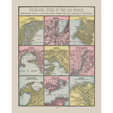 Principal Cities of World - Cram 1892 White Modern Wood Framed Art Print by Cram