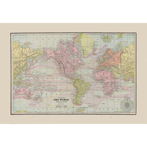 World Chart - Cram 1892 Black Modern Wood Framed Art Print with Double Matting by Cram