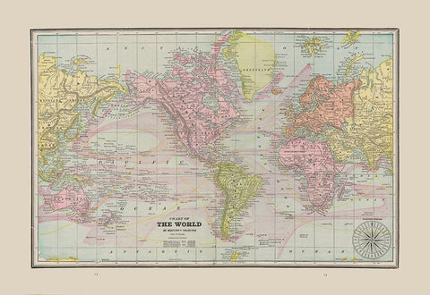 World Chart - Cram 1892 Black Ornate Wood Framed Art Print with Double Matting by Cram