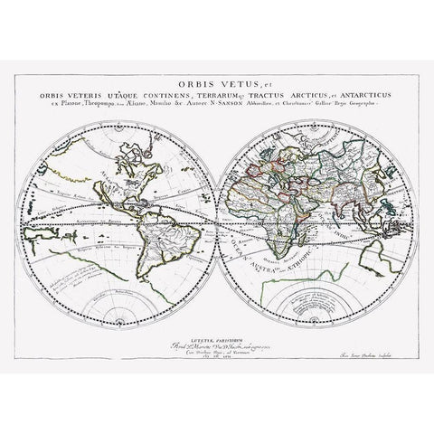 Old World New World - Sanson 1641 Black Modern Wood Framed Art Print with Double Matting by Sanson