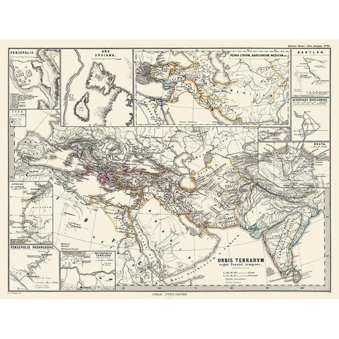 World Persian Time - Spruner 1865 Gold Ornate Wood Framed Art Print with Double Matting by Spruner