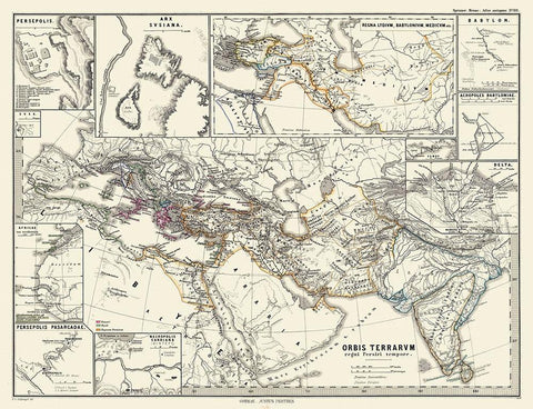 World Persian Time - Spruner 1865 Black Ornate Wood Framed Art Print with Double Matting by Spruner