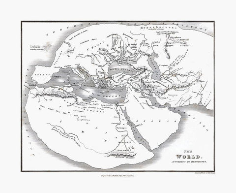 World Herodotus - Oxford 1828 Black Ornate Wood Framed Art Print with Double Matting by Oxford