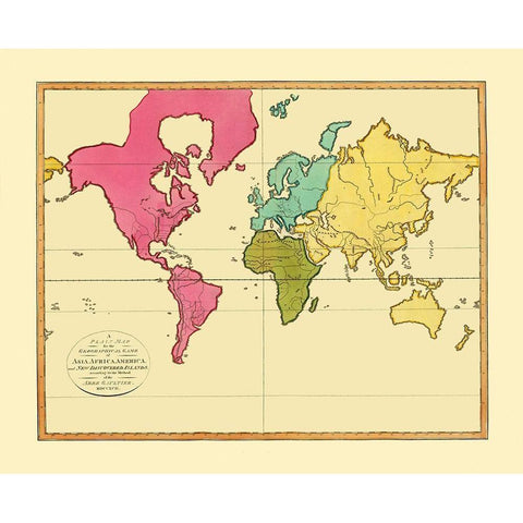 New Discovered Islands Asia Africa America Gold Ornate Wood Framed Art Print with Double Matting by Gaultier