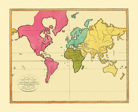 New Discovered Islands Asia Africa America White Modern Wood Framed Art Print with Double Matting by Gaultier