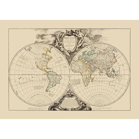 World - Vaugondy 1752 Black Modern Wood Framed Art Print by Vaugondy