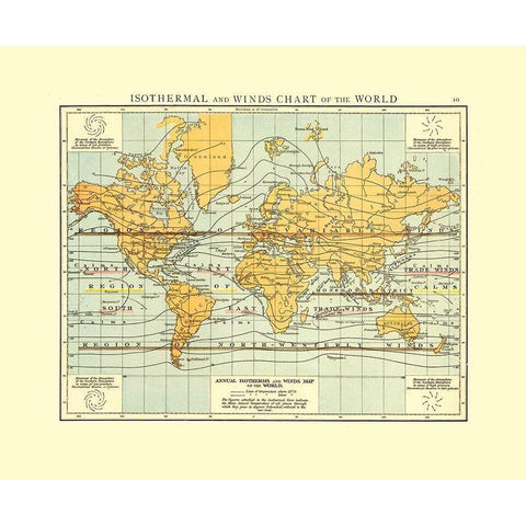 Isothermal with Wind Charts - Hoen 1896 Black Modern Wood Framed Art Print with Double Matting by Hoen