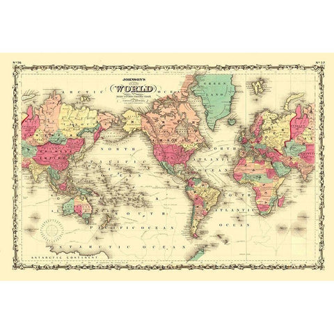 Mercator Projection - Johnson Gold Ornate Wood Framed Art Print with Double Matting by Johnson