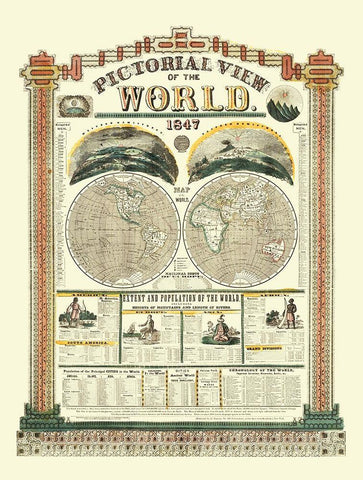 World Pictorial View - Phelps 1847 White Modern Wood Framed Art Print with Double Matting by Phelps